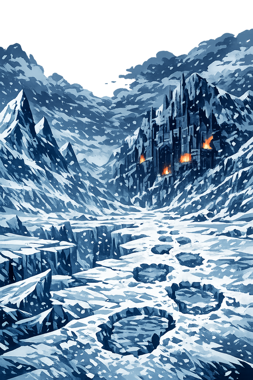Jötunheimr — Frozen fortress of the giants, ice mountains and ancient stone